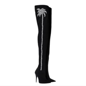 ULTRA RARE Chiara Ferragni Thigh High Boots Palm Tree Rhinestones